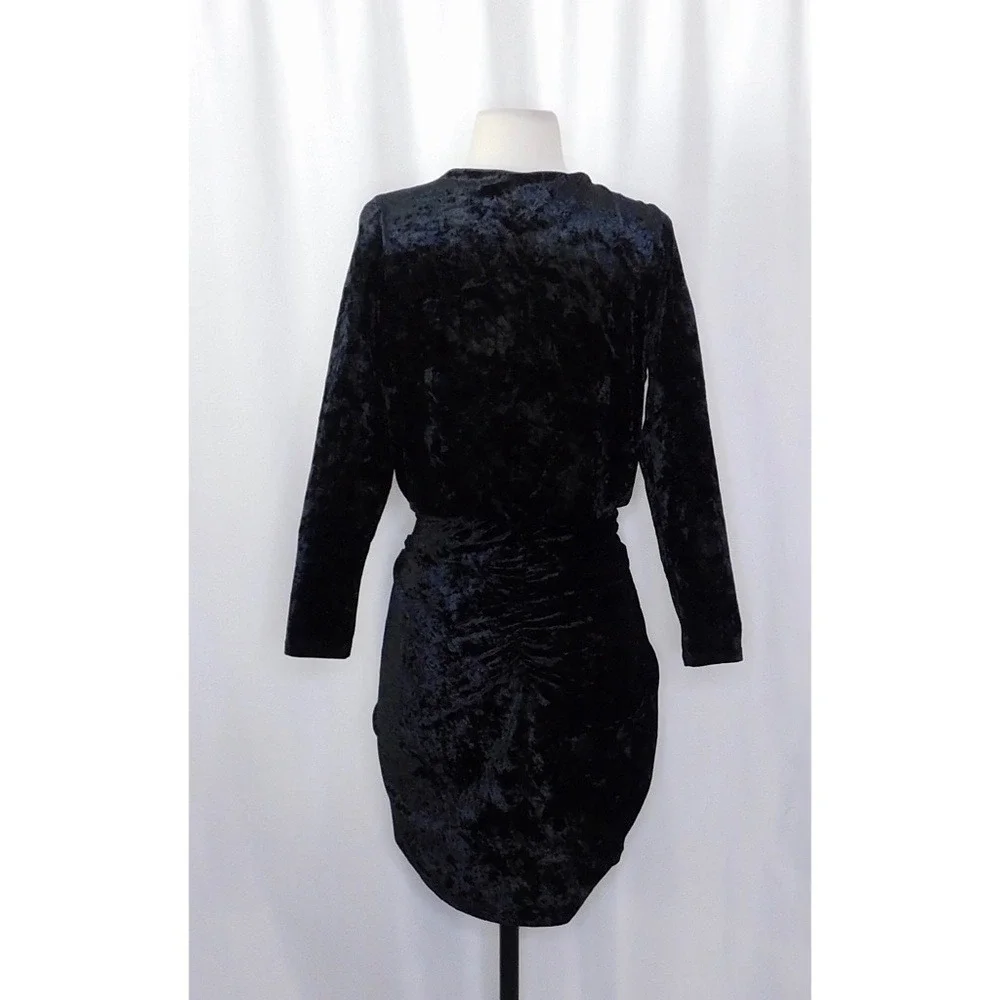 MISA Los Angeles Ophelie Black Crushed Velvet Tie Front Mini Dress Stretch Small